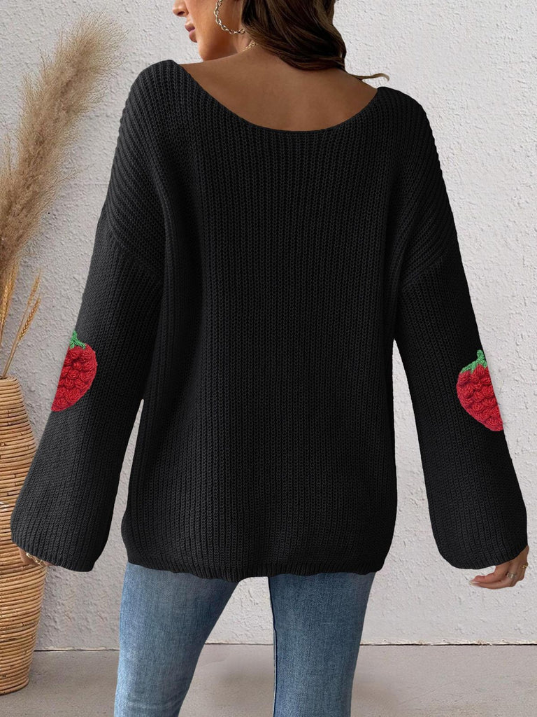 1940s 3D Strawberry Surplice Patchwork Sweater - vintage fashion, retro style