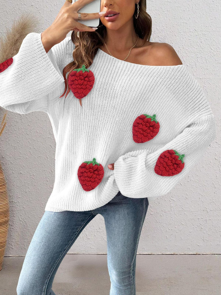 1940s 3D Strawberry Surplice Patchwork Sweater - vintage fashion, retro style