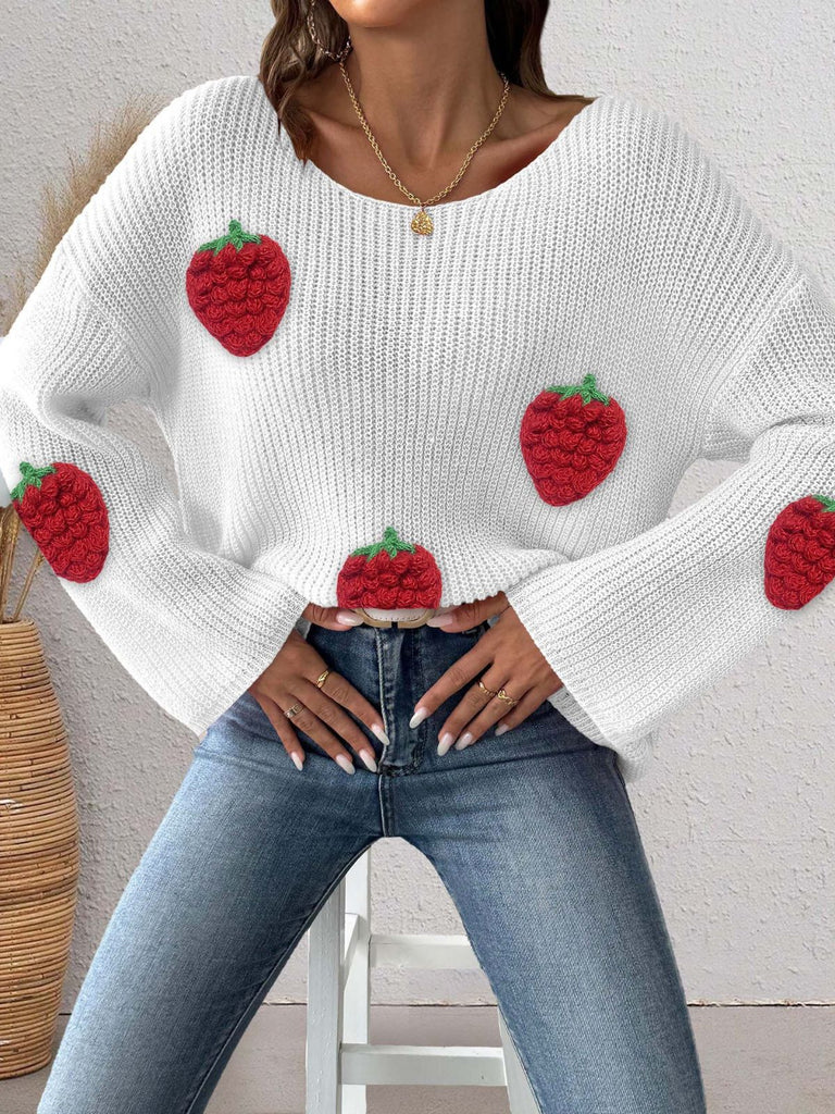 1940s 3D Strawberry Surplice Patchwork Sweater - vintage fashion, retro style
