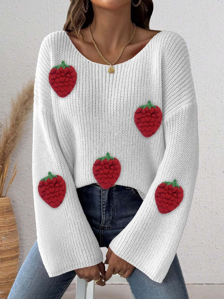1940s 3D Strawberry Surplice Patchwork Sweater - vintage fashion, retro style