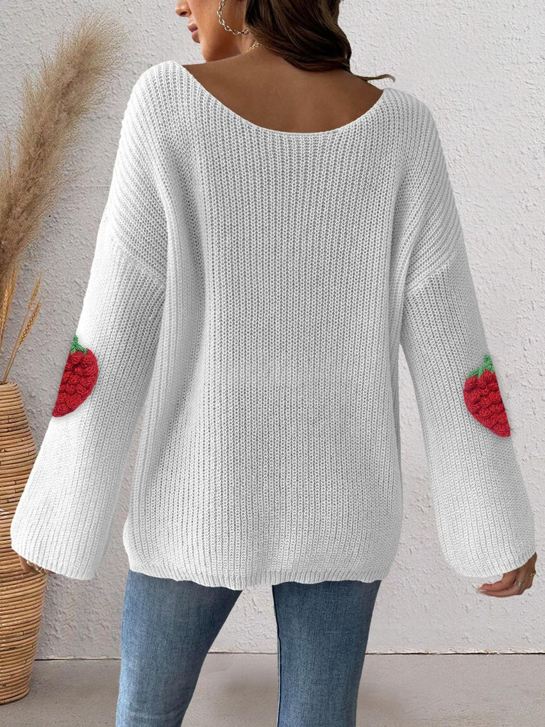 1940s 3D Strawberry Surplice Patchwork Sweater - vintage fashion, retro style