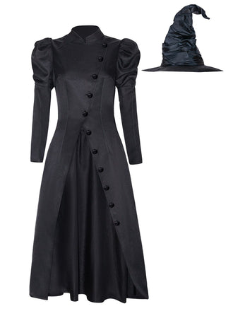 Black 1940s Wicked-Inspired Elphaba Witch Costume With Hat - vintage fashion, retro style, classic black