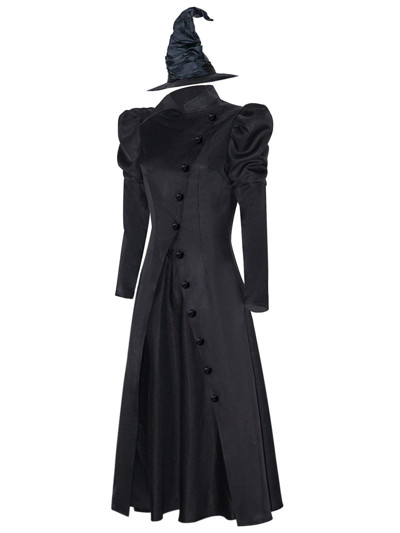 elphaba black dress 1940s Wicked-Inspired Witch Costume With Hat Black V-neck Tulle Short Shoe size:2 Big Kid Universal Pictures Wicked is size:M/L