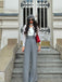 2PCS 1940s Satin Puff Sleeve Blouse & Glen Plaid Overall Pants - vintage fashion, retro style