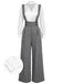 2PCS 1940s Satin Puff Sleeve Blouse & Glen Plaid Overall Pants - vintage fashion, retro style