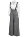 2PCS 1940s Satin Puff Sleeve Blouse & Glen Plaid Overall Pants - vintage fashion, retro style