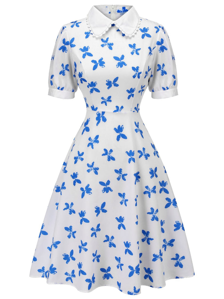 1940s Blue Butterfly Doll Neck Dress, vintage dress, retro fashion - perfect for women who love vintage and retro fashion