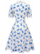1940s Blue Butterfly Doll Neck Dress, vintage dress, retro fashion - perfect for women who love vintage and retro fashion