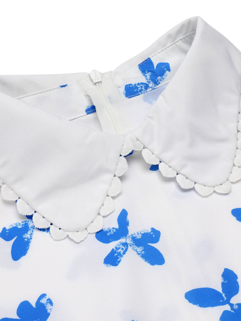 1940s Blue Butterfly Doll Neck Dress, vintage dress, retro fashion - perfect for women who love vintage and retro fashion