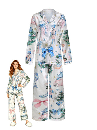 Blue 1940s Christmas Nutcracker Candy Cane Pajama Set - vintage fashion, retro style