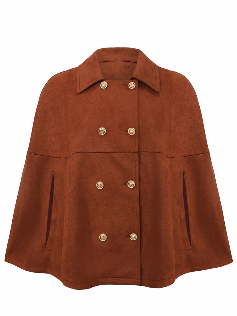 Light Brown 1940s Double-breasted Metal Button Suede Cape - vintage fashion, retro style