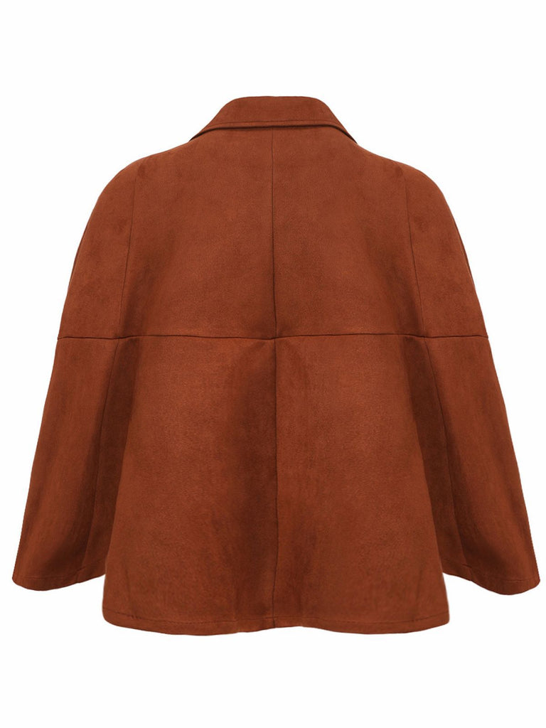 Light Brown 1940s Double-breasted Metal Button Suede Cape - vintage fashion, retro style