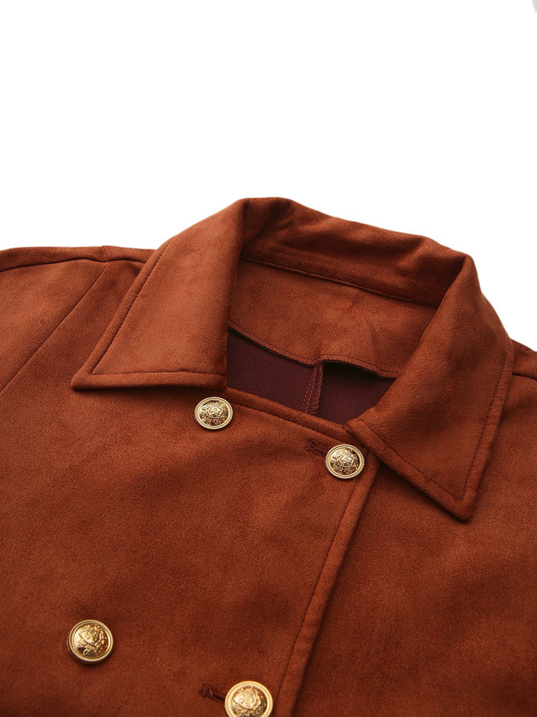 Light Brown 1940s Double-breasted Metal Button Suede Cape - vintage fashion, retro style