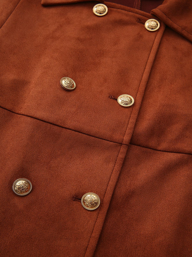 Light Brown 1940s Double-breasted Metal Button Suede Cape - vintage fashion, retro style