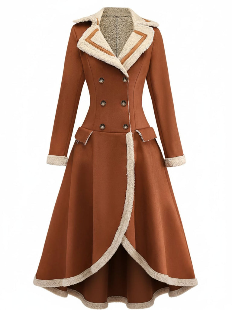 Brown 1940s Double-Breasted Lapel Western Style Coat - vintage fashion, retro style