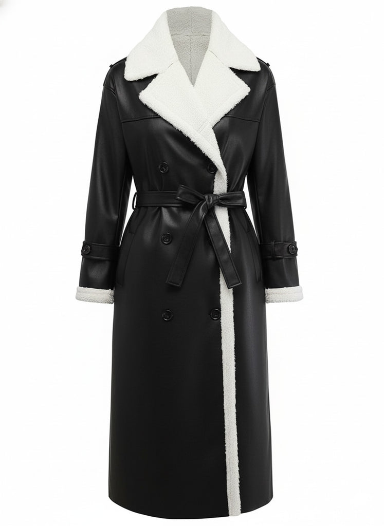 1940s Contrasted Faux Sherpa Fleece Lapel Long Coat - vintage fashion, retro style