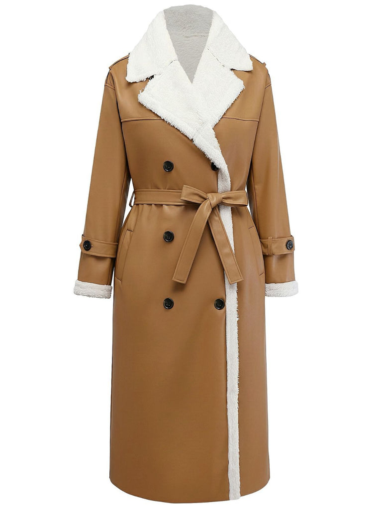 1940s Contrasted Faux Sherpa Fleece Lapel Long Coat - vintage fashion, retro style
