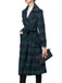 Green 1940s Notched Collar Blackwatch Plaid Long Coat - vintage fashion, retro style, classic black