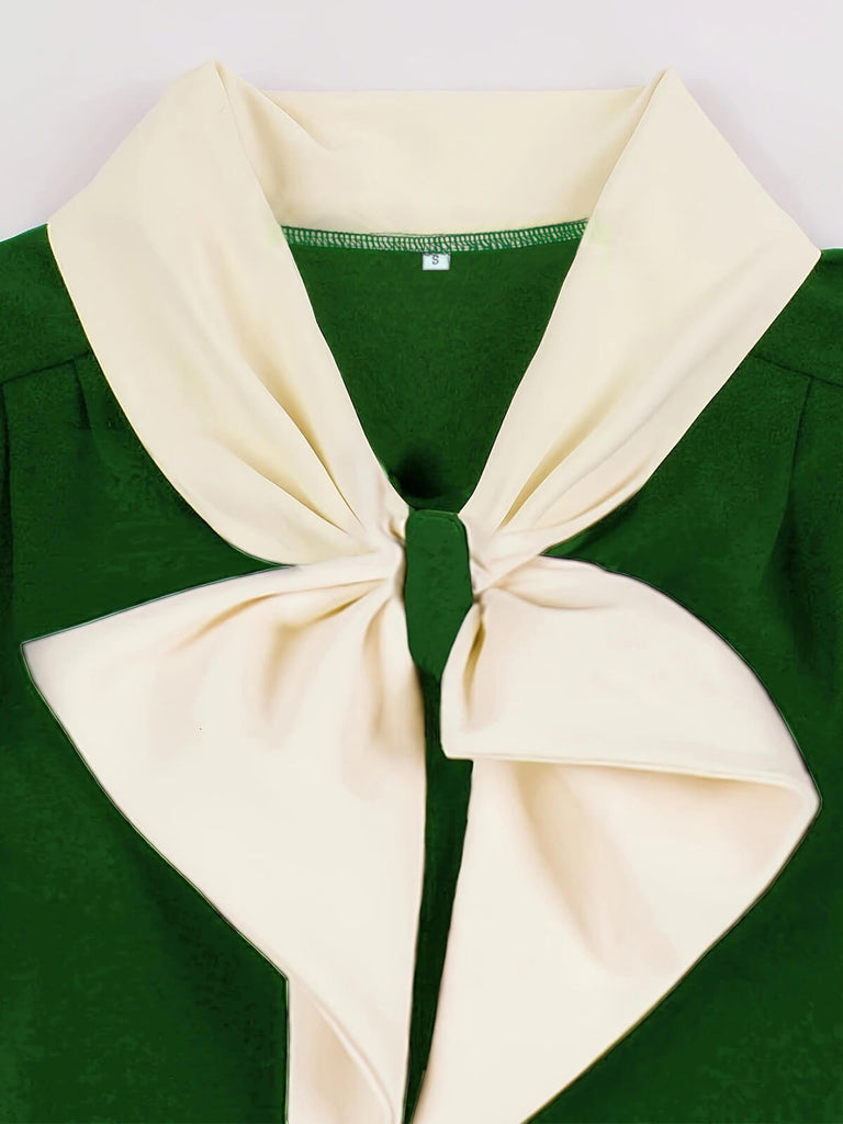 1940s Color Contrast Button Lapel Bow Dress | Retro Stage 1940s Color Contrast Button Lapel Bow Dress | Retro Stage