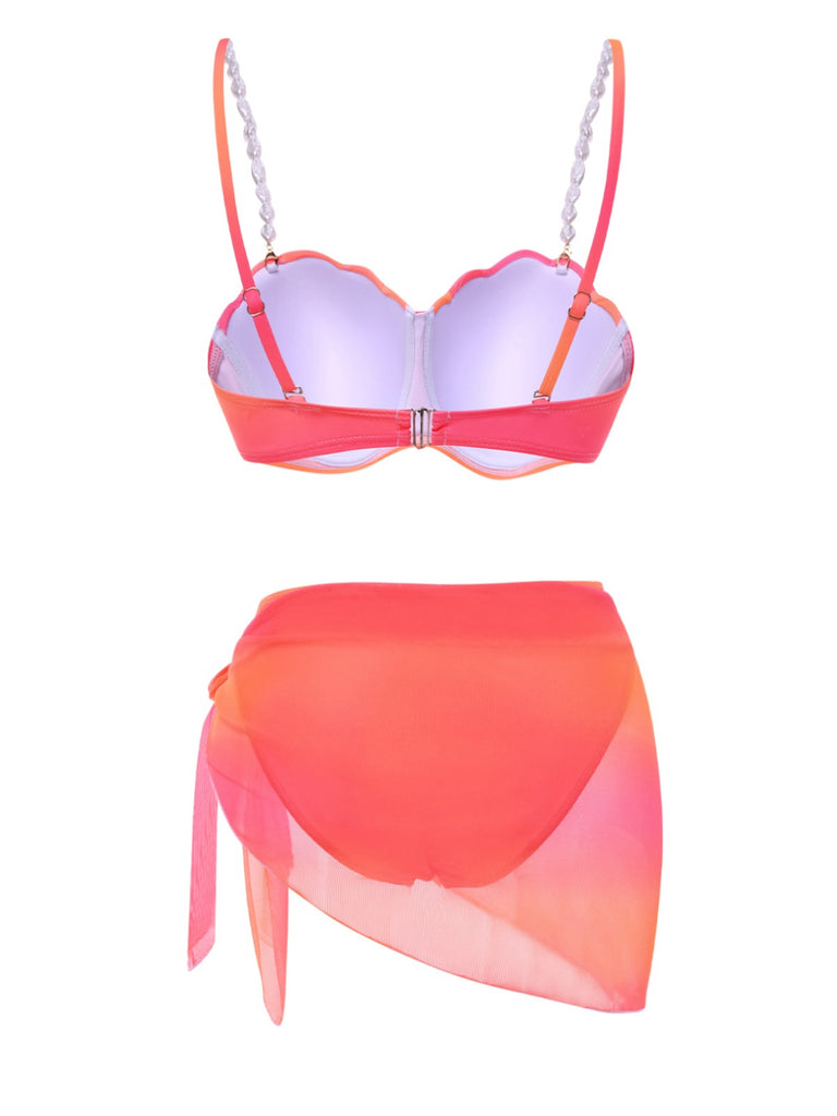 1940s Color Gradient Shell Bikini Set & Cover-Up — 1940s poolside glamour meets sun-drenched confidence