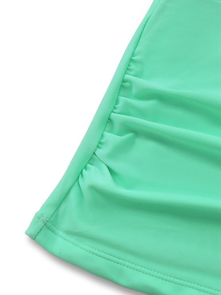 1940s Colorblock Deep V Crisscross Back Tankini Set - vintage fashion, retro style