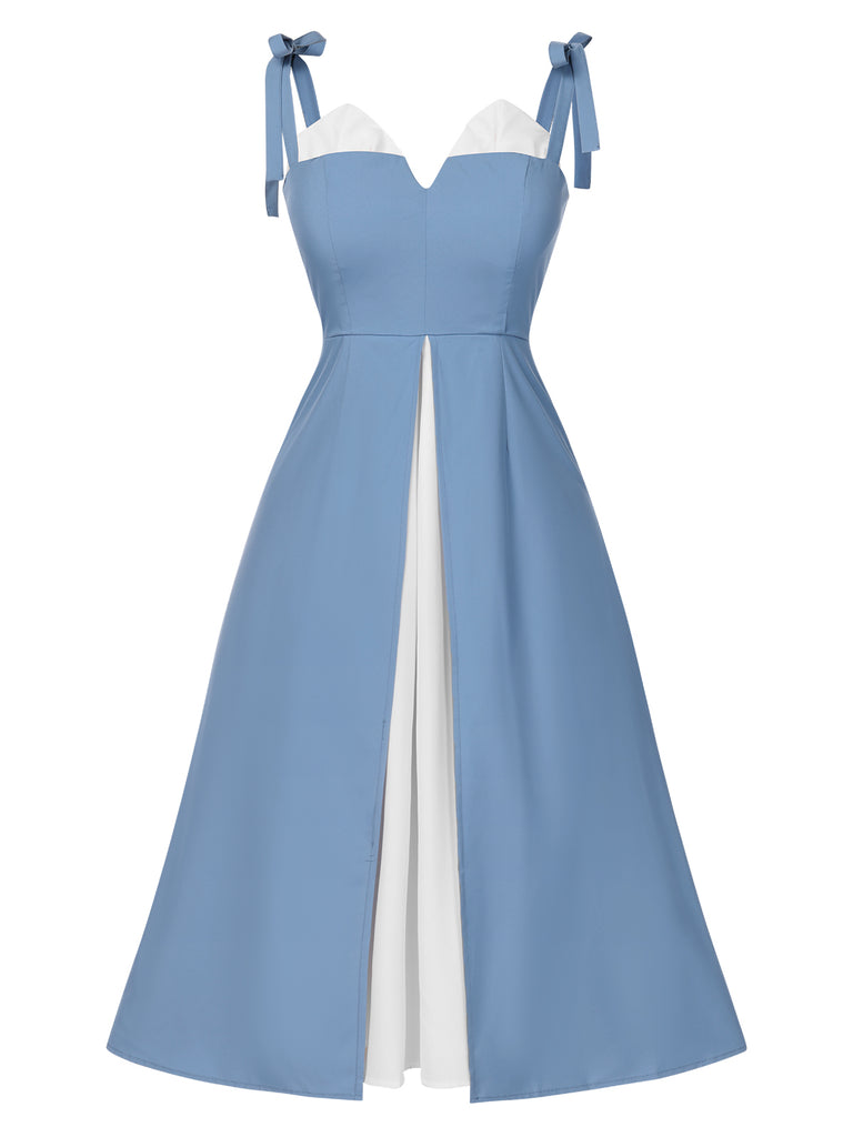 She slips into this 1940s Colorblock Spaghetti Strap Dress and suddenly it's a 1940s daydream