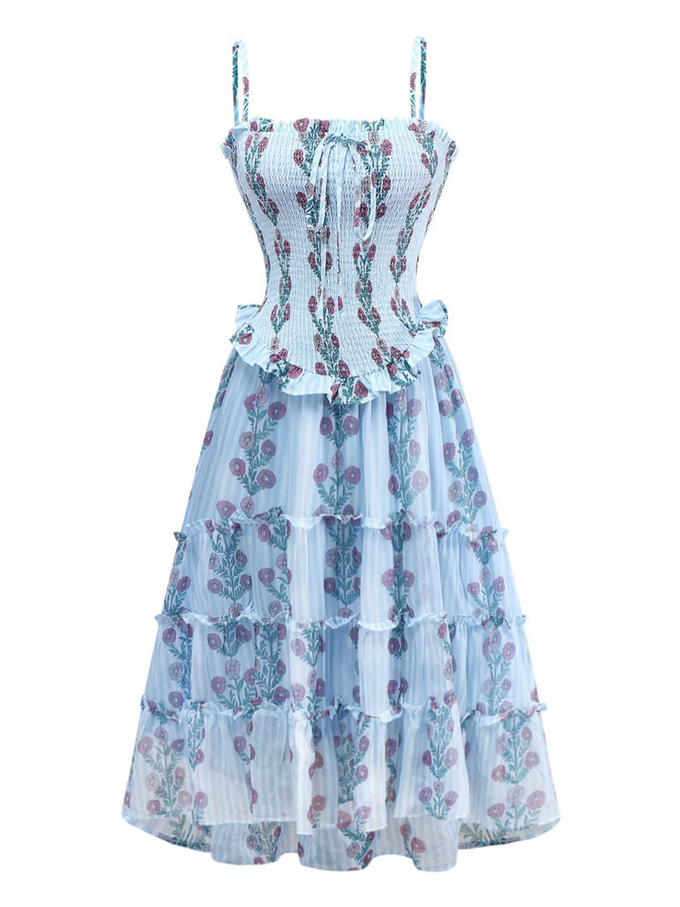 1940s Daisy Mesh Patchwork Smocked Dress - vintage dress, retro fashion