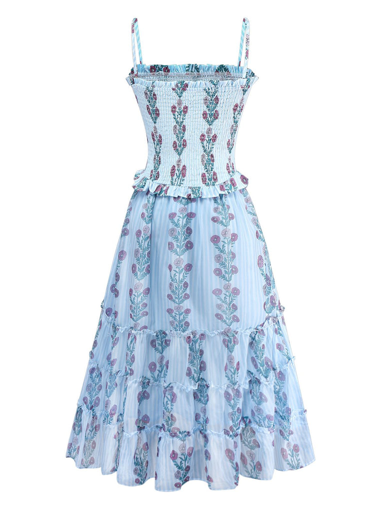 1940s Daisy Mesh Patchwork Smocked Dress - vintage dress, retro fashion