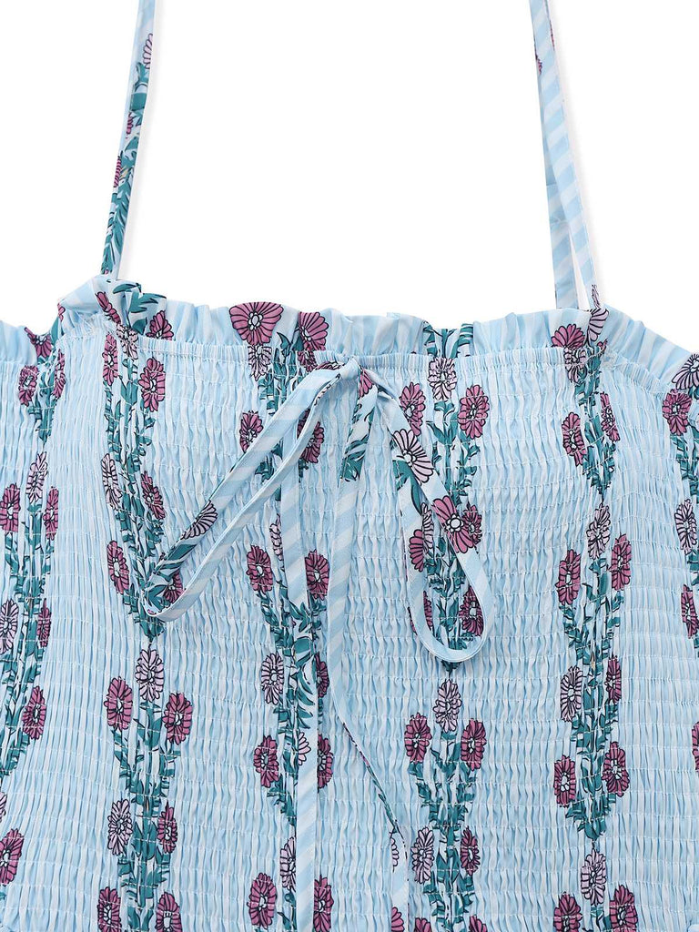 1940s Daisy Mesh Patchwork Smocked Dress - vintage dress, retro fashion