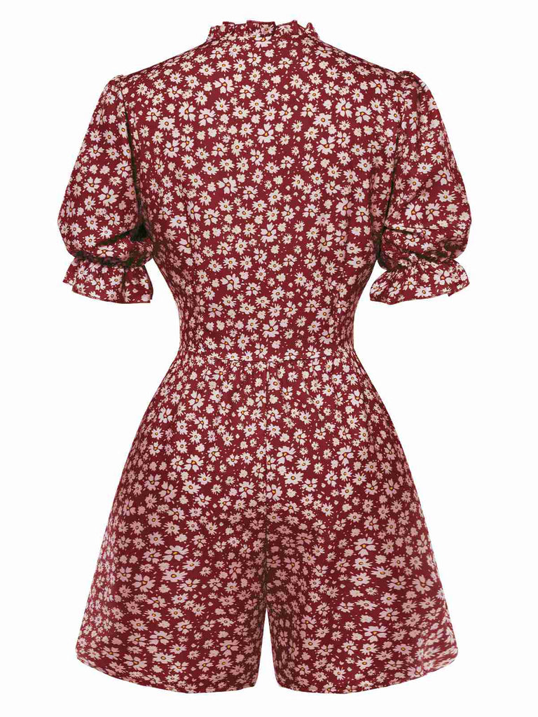 1940s Daisy Pleats Collar Puff Sleeves Romper, vintage romper, retro jumpsuit - perfect for women who love vintage and retro fashion