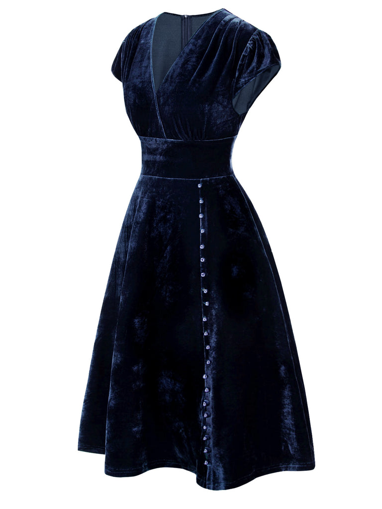 1940s Deep V-Neck Velvet Dress: where 1940s romance meets her modern spirit