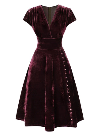 1940s Deep V-Neck Velvet Dress — the kind of 1940s dress that makes strangers smile