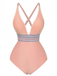 1940s Deep V-Neck Wavy Patchwork One-Piece Swimsuit - vintage swimsuit, pin-up style