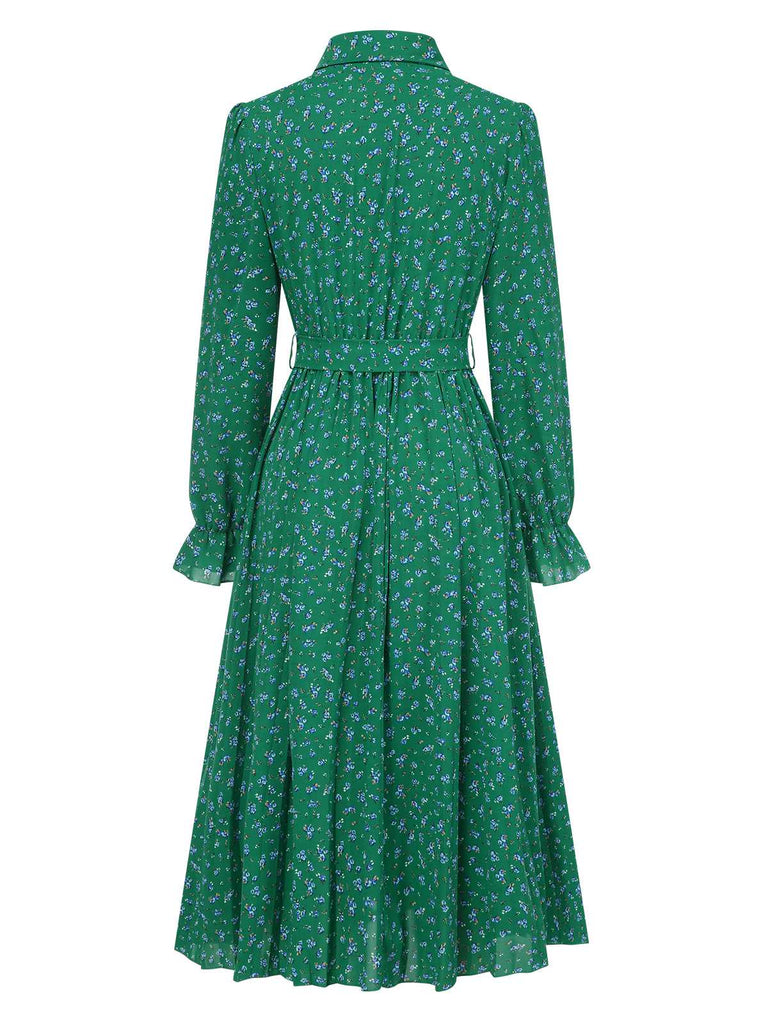 1940s Ditsy Floral Pleated Shirt Belted Dress, vintage dress, retro fashion, floral print - perfect for women who love vintage and retro fashion