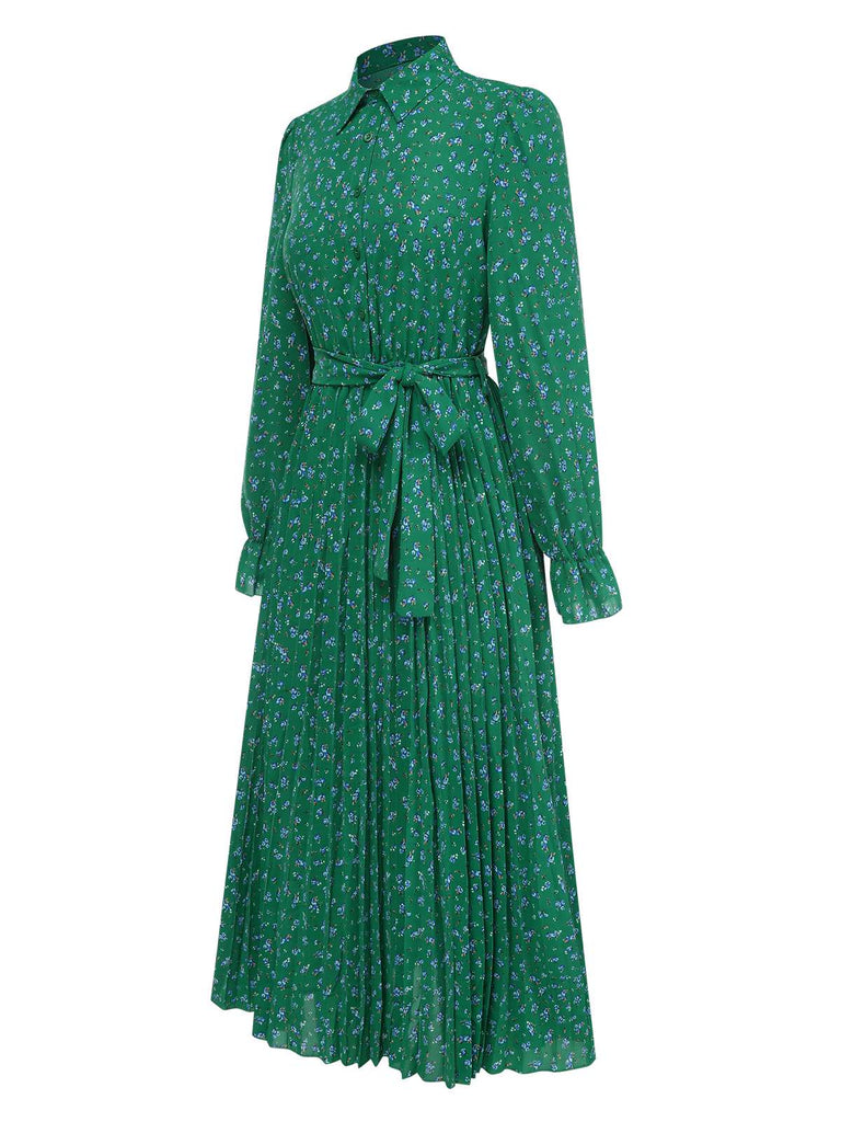 1940s Ditsy Floral Pleated Shirt Belted Dress, vintage dress, retro fashion, floral print - perfect for women who love vintage and retro fashion