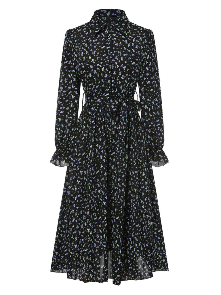 1940s Ditsy Floral Pleated Shirt Belted Dress, vintage dress, retro fashion, floral print - perfect for women who love vintage and retro fashion