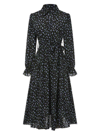 1940s Ditsy Floral Pleated Shirt Belted Dress, vintage dress, retro fashion, floral print - perfect for women who love vintage and retro fashion