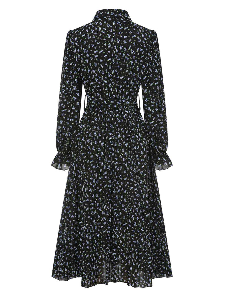 1940s Ditsy Floral Pleated Shirt Belted Dress, vintage dress, retro fashion, floral print - perfect for women who love vintage and retro fashion