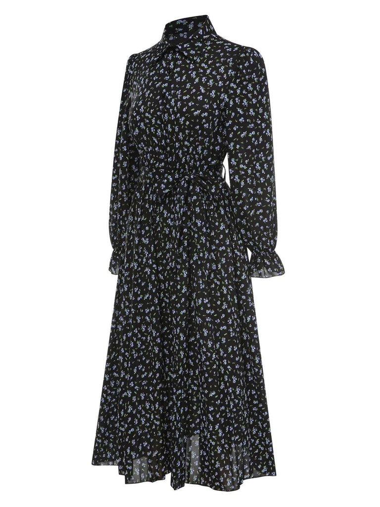 1940s Ditsy Floral Pleated Shirt Belted Dress, vintage dress, retro fashion, floral print - perfect for women who love vintage and retro fashion