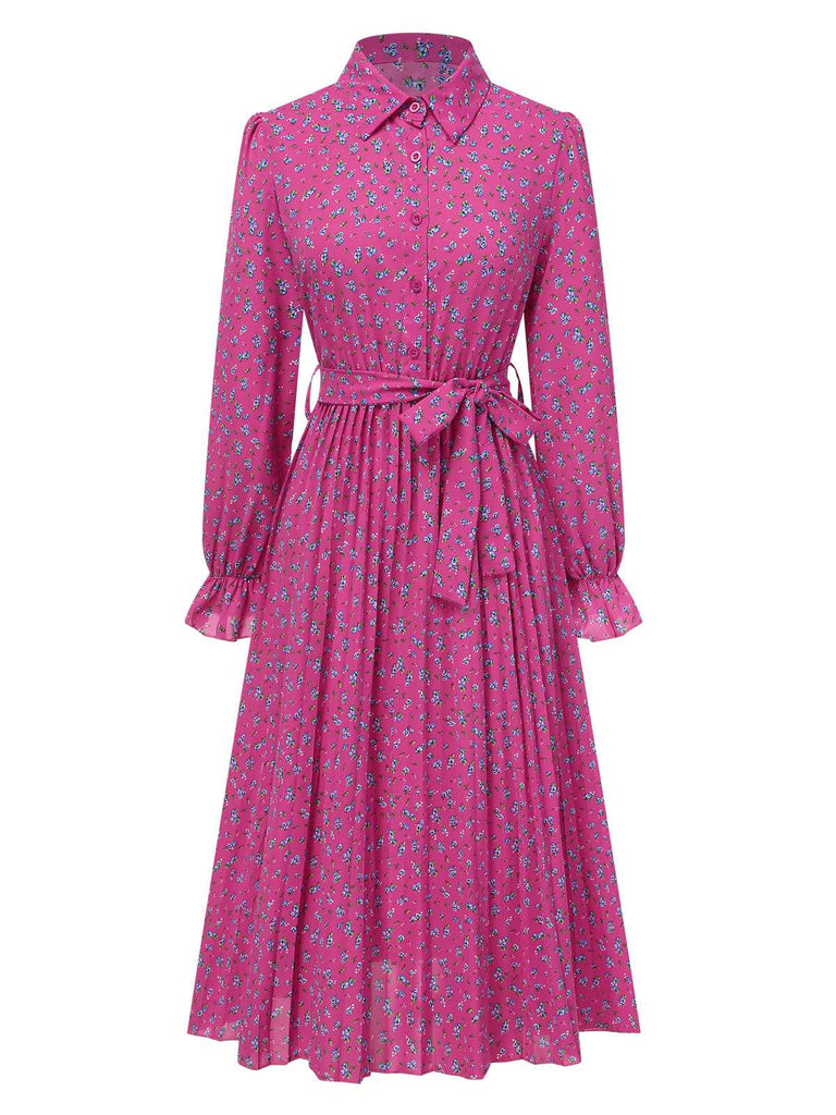 1940s Ditsy Floral Pleated Shirt Belted Dress, vintage dress, retro fashion, floral print - perfect for women who love vintage and retro fashion