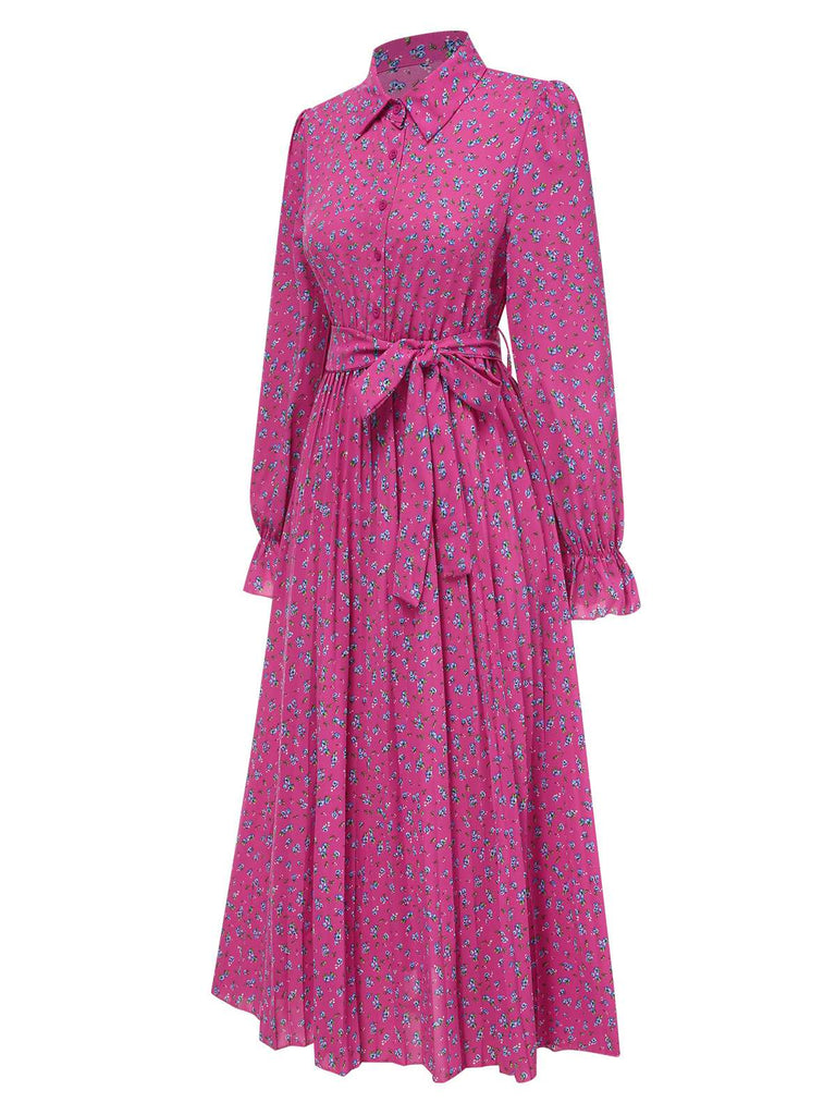 1940s Ditsy Floral Pleated Shirt Belted Dress, vintage dress, retro fashion, floral print - perfect for women who love vintage and retro fashion