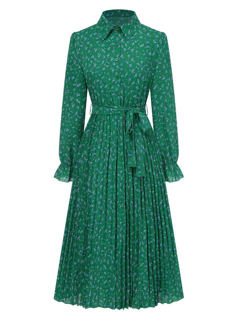 1940s Ditsy Floral Pleated Shirt Belted Dress, vintage dress, retro fashion, floral print - perfect for women who love vintage and retro fashion