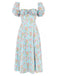 1940s Ditsy Floral Square Neck Slit Dress