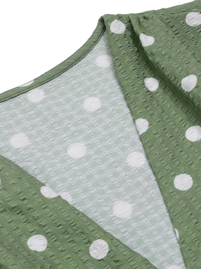 Beige 1940s Dots Bowknot V-Neck Blouse, vintage top, retro blouse - perfect for women who love vintage and retro fashion