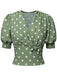 Beige 1940s Dots Bowknot V-Neck Blouse, vintage top, retro blouse - perfect for women who love vintage and retro fashion