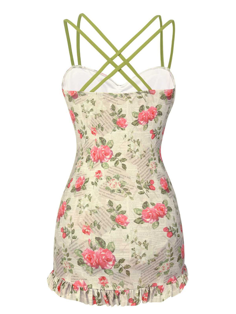 1940s Double Strap Pleated Roses One-Piece Swimsuit — because 1940s glamour never goes out of style