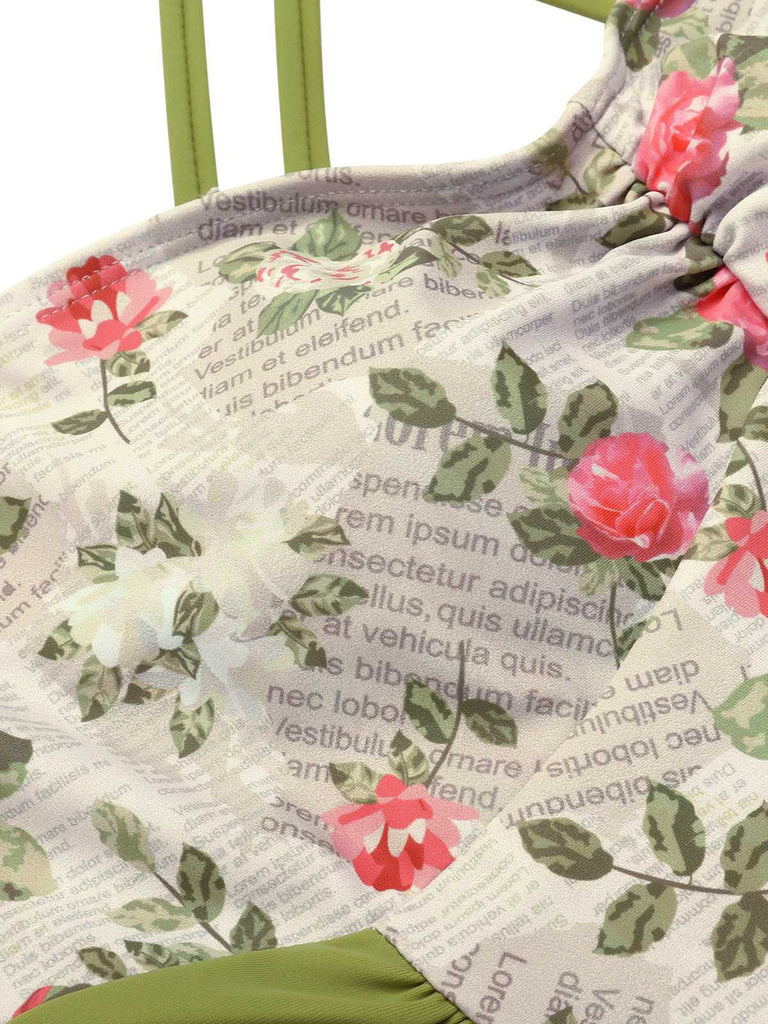 1940s Double Strap Pleated Roses One-Piece Swimsuit — 1940s poolside glamour meets sun-drenched confidence