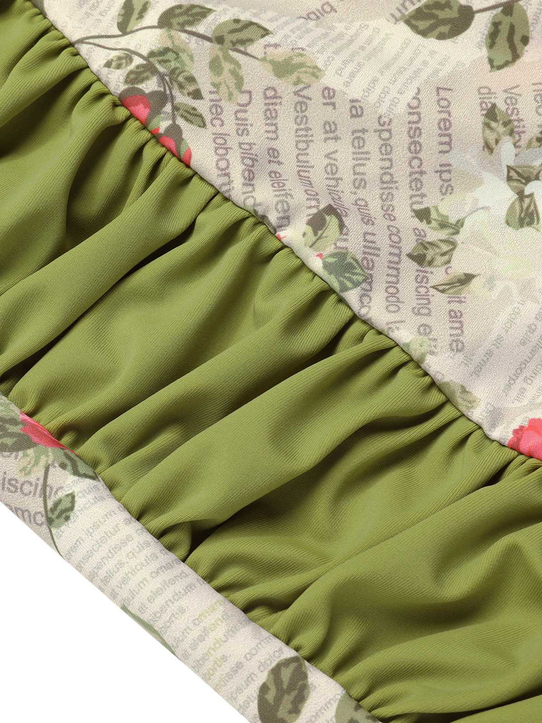 She's wearing 1940s Double Strap Pleated Roses One-Piece Swimsuit and the whole beach remembers the 1940s