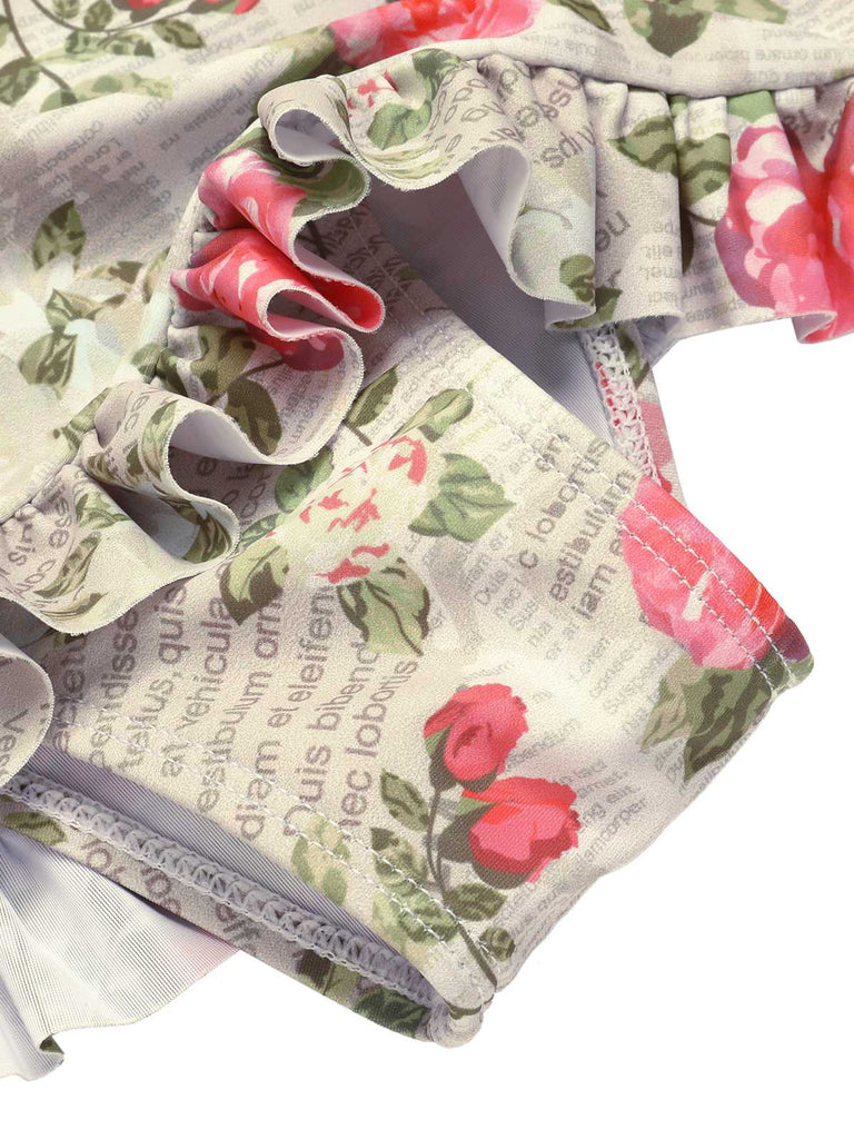 1940s Double Strap Pleated Roses One-Piece Swimsuit: 1940s Riviera elegance, reimagined for her