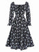 She slips into this 1940s Drawstring Slit Square Neck Floral Dress and suddenly it's a 1940s daydream